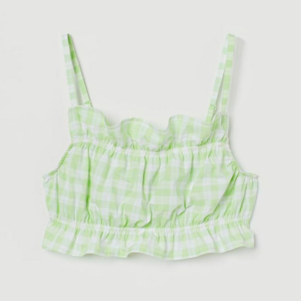 H&M Light Green Flounce-trimmed crop top